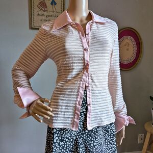 Vintage Y2K JS Collection Beaded Blouse Pink Fairycore Preppy Collar Size 10